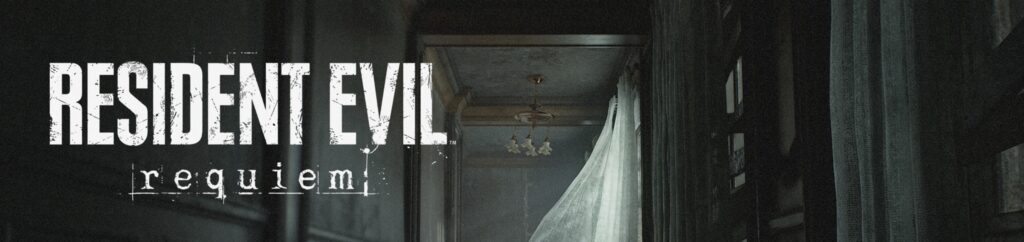 Portada con el título del videojuego Resident Evil Requiem.