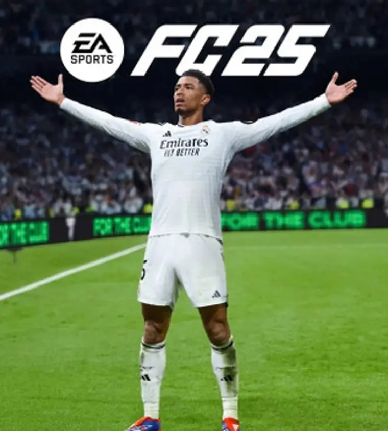 Portada del videojuego EA Sports FC 25 con un futbolista celebrando en el campo de juego.